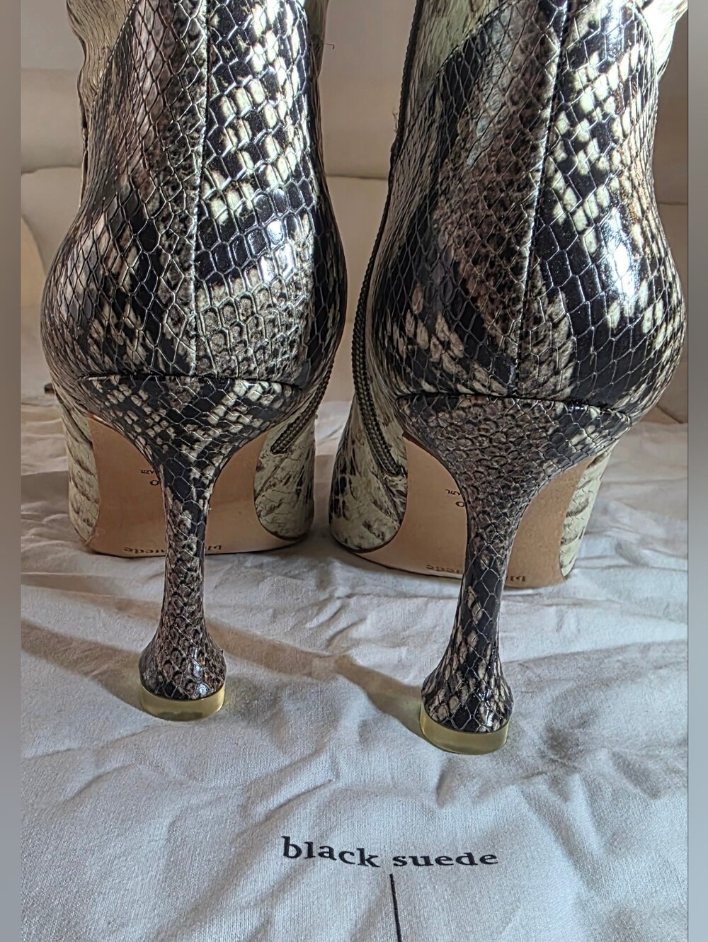Black Suede Studio Knee High Python Leather Boots - Picture 6 of 9